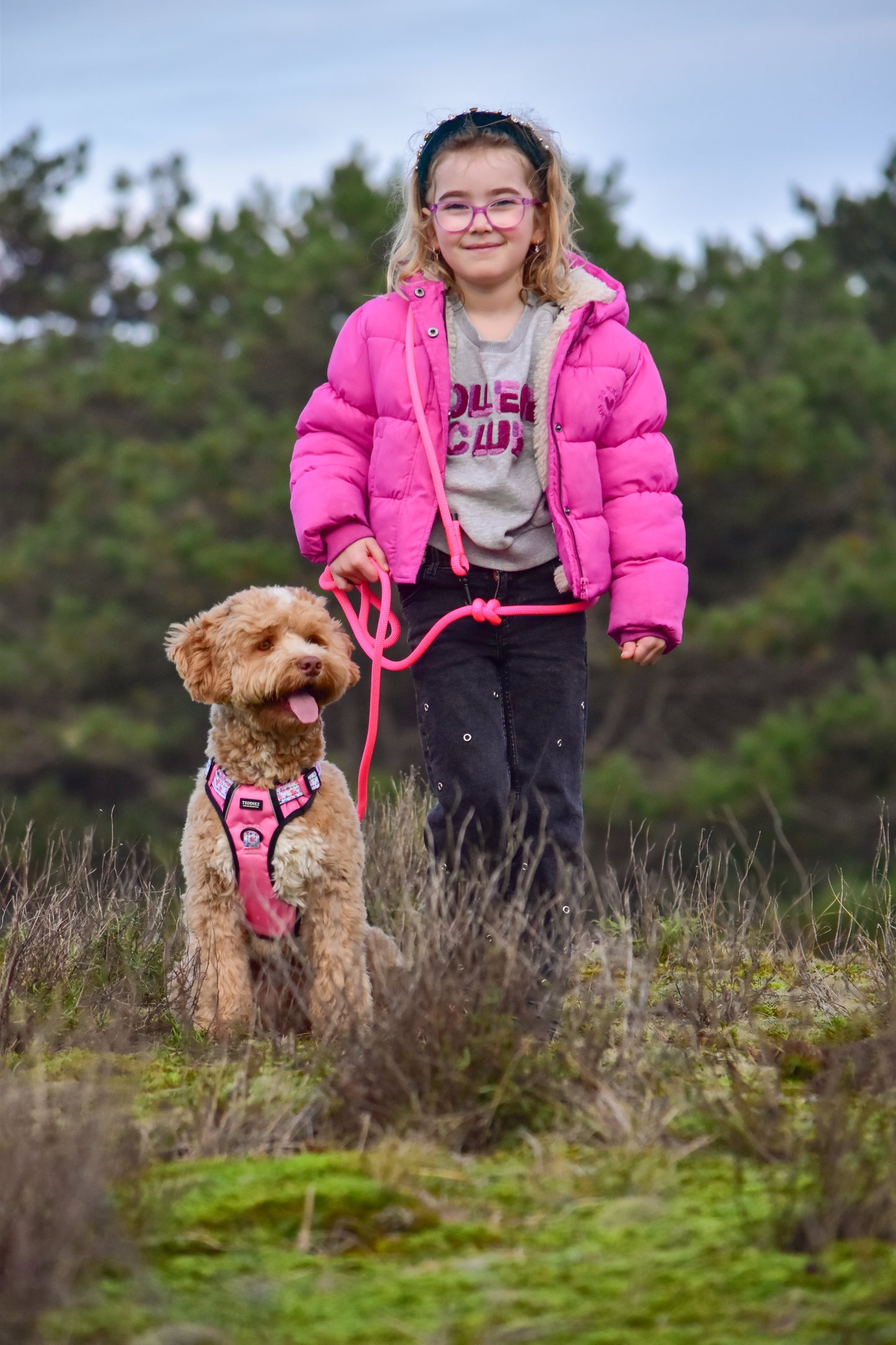 Handgemaakte handsfree leash - Neon roze